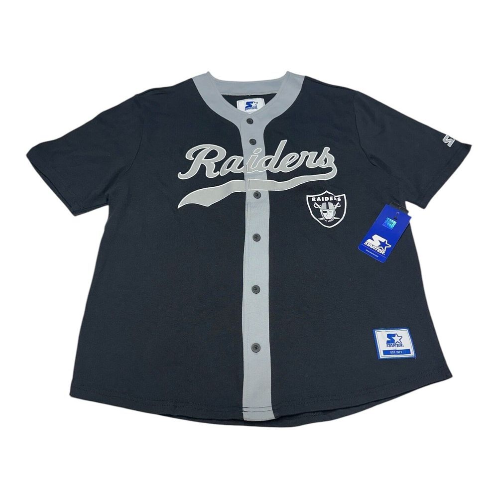 Starter Las Vegas Raiders Baseball Style Jersey Men's Sz M Black Button Up Shirt